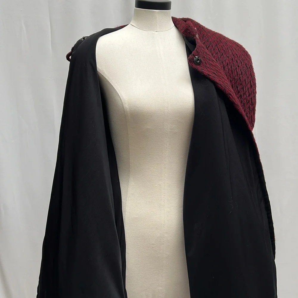 Lindsey Thornburg Burgundy/Black Chevron Alpaca Blend Shawl Cape Coat - Picture 16 of 16